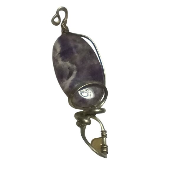 Handmade 1.75" Amethyst Wire Wrapped Pendant With Yellow Accent Bead - Picture 2 of 7